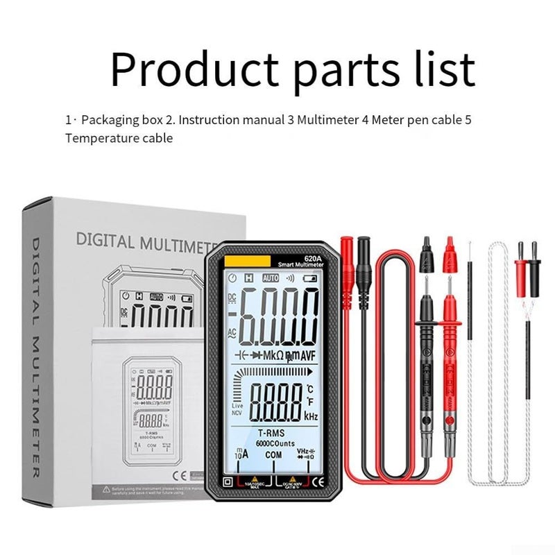 Digital Multimeter 6000 Counts NCV Auto Ranging AC DC Voltage Tester With Backlit LCD Red - Image 5