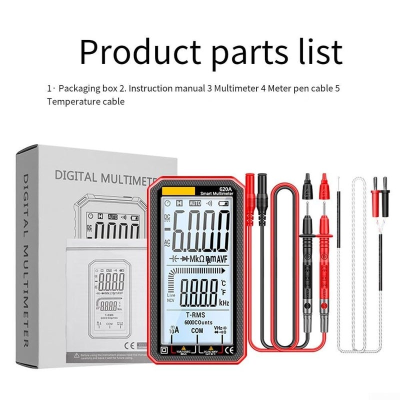 Digital Multimeter 6000 Counts NCV Auto Ranging AC DC Voltage Tester With Backlit LCD Red - Image 4