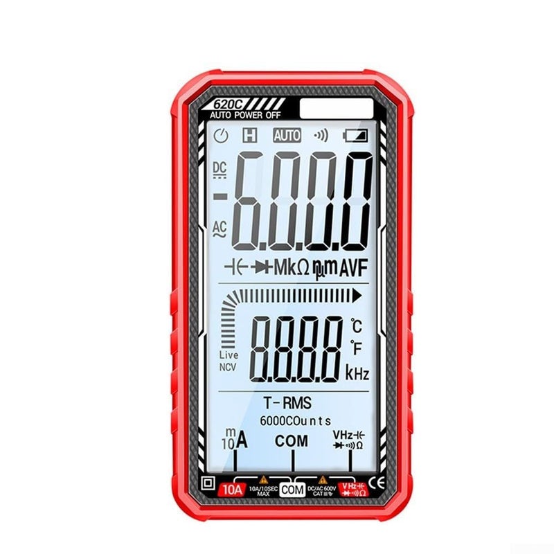 Digital Multimeter 6000 Counts NCV Auto Ranging AC DC Voltage Tester With Backlit LCD Red - Image 2