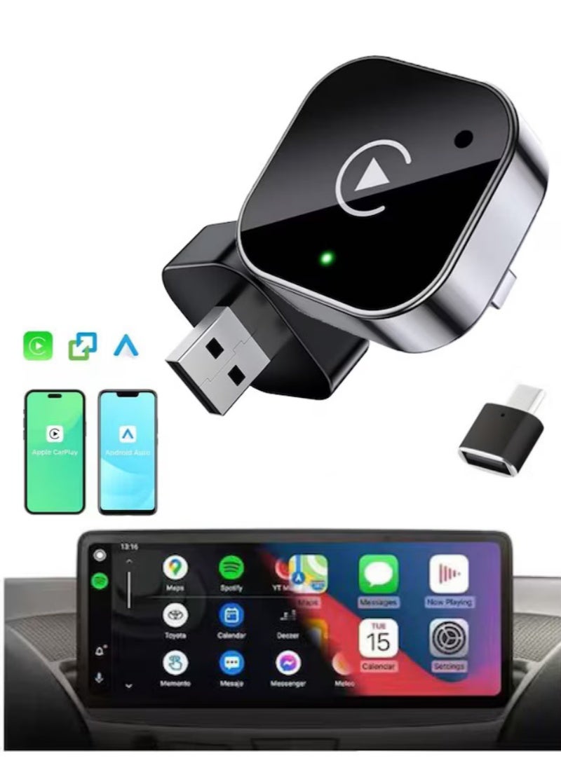 محول لاسلكي 2 في 1 لـ CarPlay و Android Auto، جهاز CarPlay صغير الحجم يعمل بمجرد التوصيل ويحول الاتصال السلكي إلى لاسلكي، اتصال تلقائي سريع، بدون تأخير - Image 1
