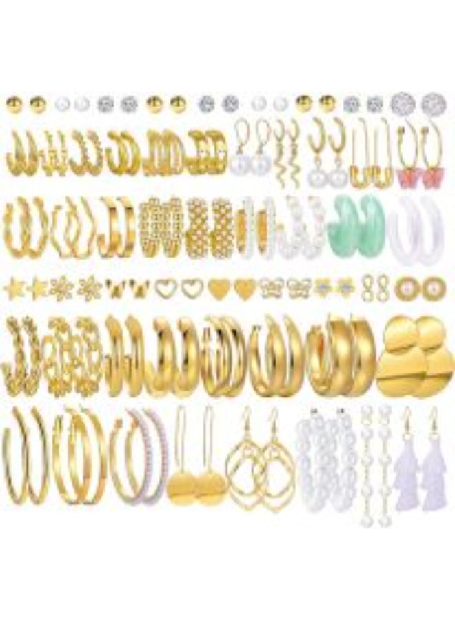 Bukela 54 Pairs Gold Hoop Earrings Set for Women Multipack, Boho Fashion Statement Stud Hoop Earring Pack Butterfly Shaped Assorted Small Big Earrings for Jewelry - Image 1