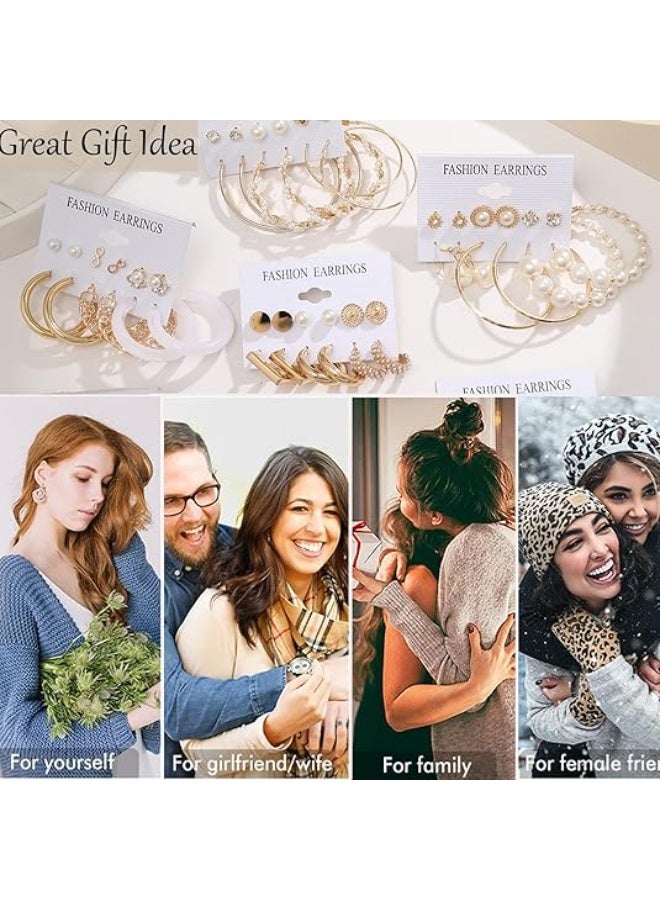 Bukela 54 Pairs Gold Hoop Earrings Set for Women Multipack, Boho Fashion Statement Stud Hoop Earring Pack Butterfly Shaped Assorted Small Big Earrings for Jewelry - Image 5