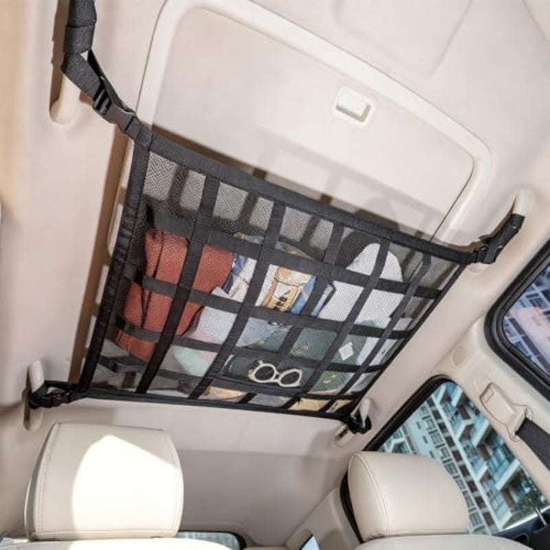 Upgrade Car Ceilg Cargo Net Pocket, "" Double-Layer Roof Storage Organizer, Overhead Net for SUV and Van Campg, Travel Road Trips, Van Life Essentials, Fit 4 Handle Vehicles - Image 1