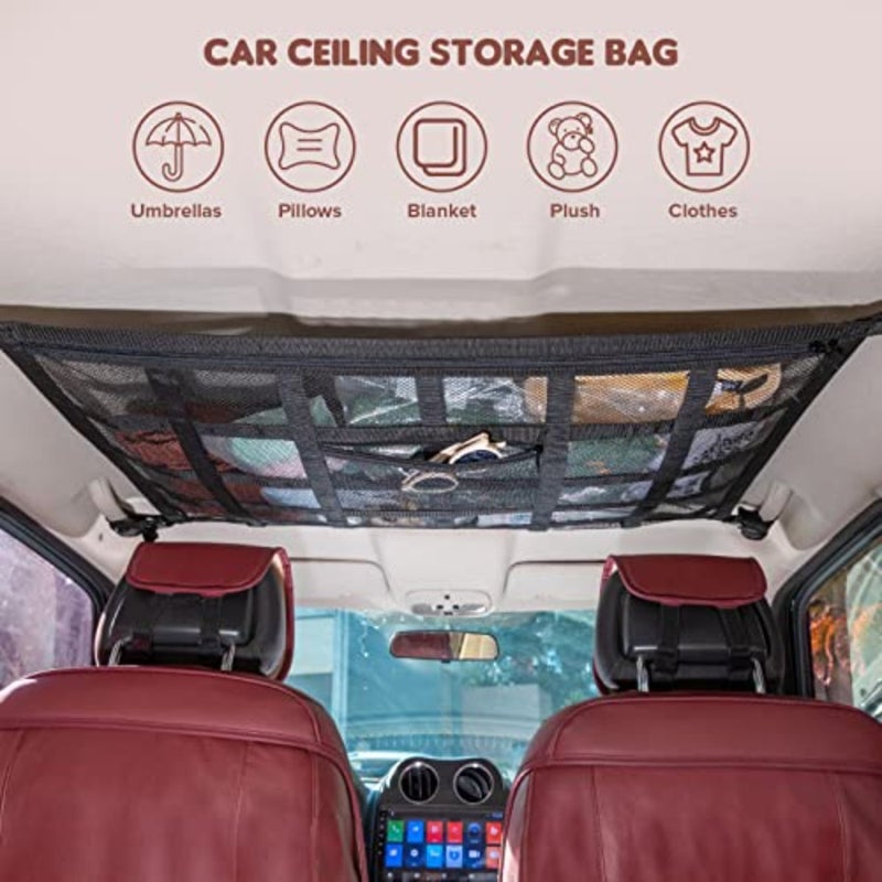 Upgrade Car Ceilg Cargo Net Pocket, "" Double-Layer Roof Storage Organizer, Overhead Net for SUV and Van Campg, Travel Road Trips, Van Life Essentials, Fit 4 Handle Vehicles - Image 5