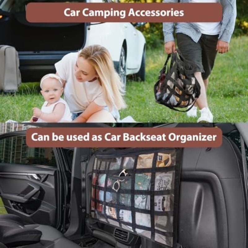 Upgrade Car Ceilg Cargo Net Pocket, "" Double-Layer Roof Storage Organizer, Overhead Net for SUV and Van Campg, Travel Road Trips, Van Life Essentials, Fit 4 Handle Vehicles - Image 4