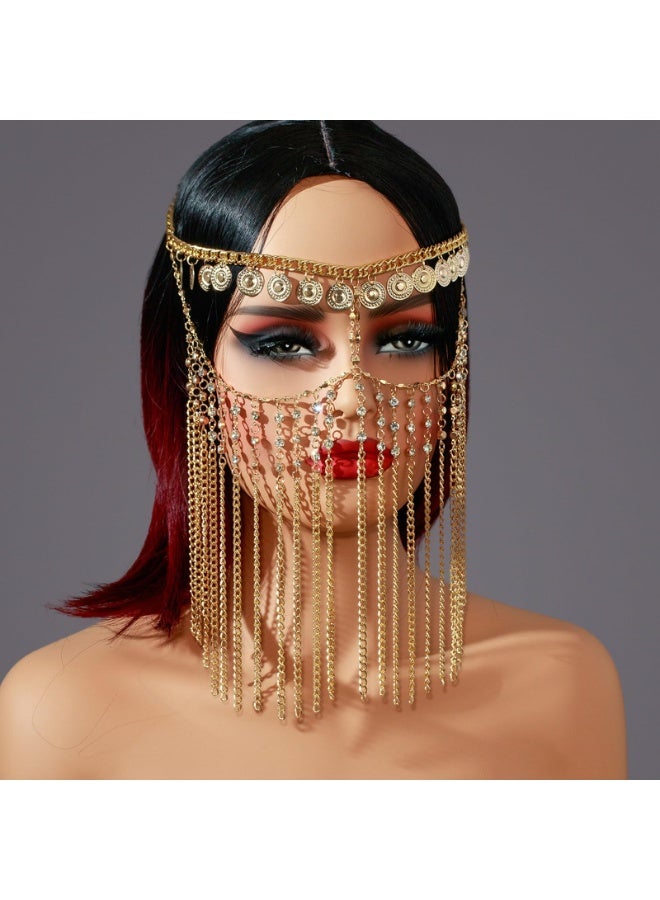 Luxury Gold Chain Masquerade Face Veil with Rhinestone Tassels, Adjustable, 52cm - Image 5