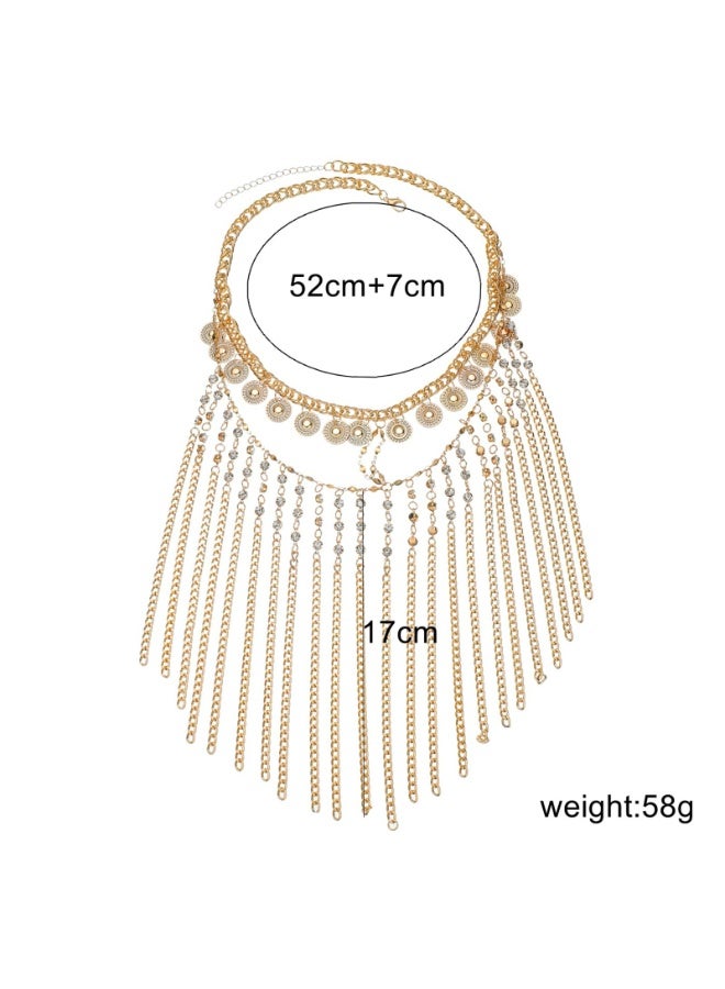 Luxury Gold Chain Masquerade Face Veil with Rhinestone Tassels, Adjustable, 52cm - Image 2
