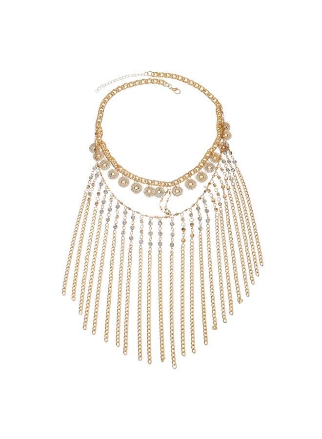 Luxury Gold Chain Masquerade Face Veil with Rhinestone Tassels, Adjustable, 52cm - Image 1
