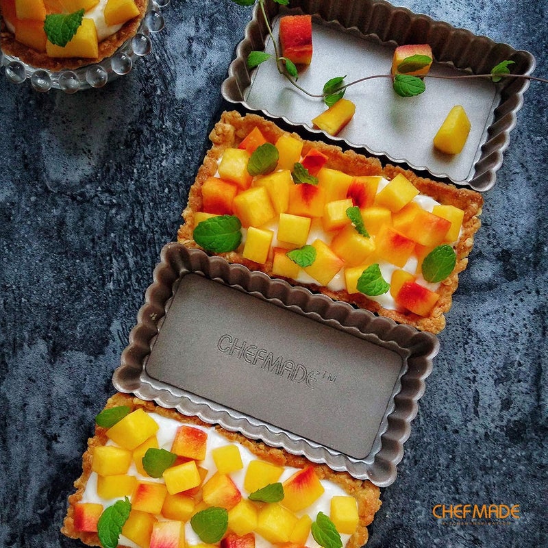 chefmade Mini Rectangle Tart Pan Set, 2x4-Inch 4Pcs with Removable Loose Bottom Non-Stick Oblong Quiche Bakeware for Oven and Instant Pot Baking (Champagne Gold) - Image 5