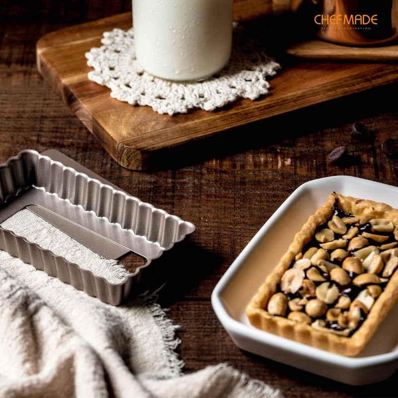 chefmade Mini Rectangle Tart Pan Set, 2x4-Inch 4Pcs with Removable Loose Bottom Non-Stick Oblong Quiche Bakeware for Oven and Instant Pot Baking (Champagne Gold) - Image 4