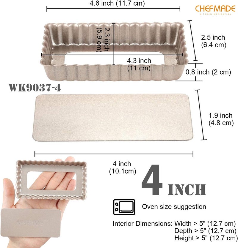 chefmade Mini Rectangle Tart Pan Set, 2x4-Inch 4Pcs with Removable Loose Bottom Non-Stick Oblong Quiche Bakeware for Oven and Instant Pot Baking (Champagne Gold) - Image 2