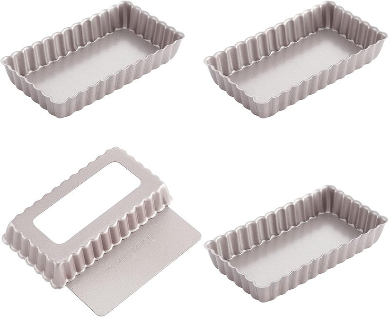 chefmade Mini Rectangle Tart Pan Set, 2x4-Inch 4Pcs with Removable Loose Bottom Non-Stick Oblong Quiche Bakeware for Oven and Instant Pot Baking (Champagne Gold) - Image 1