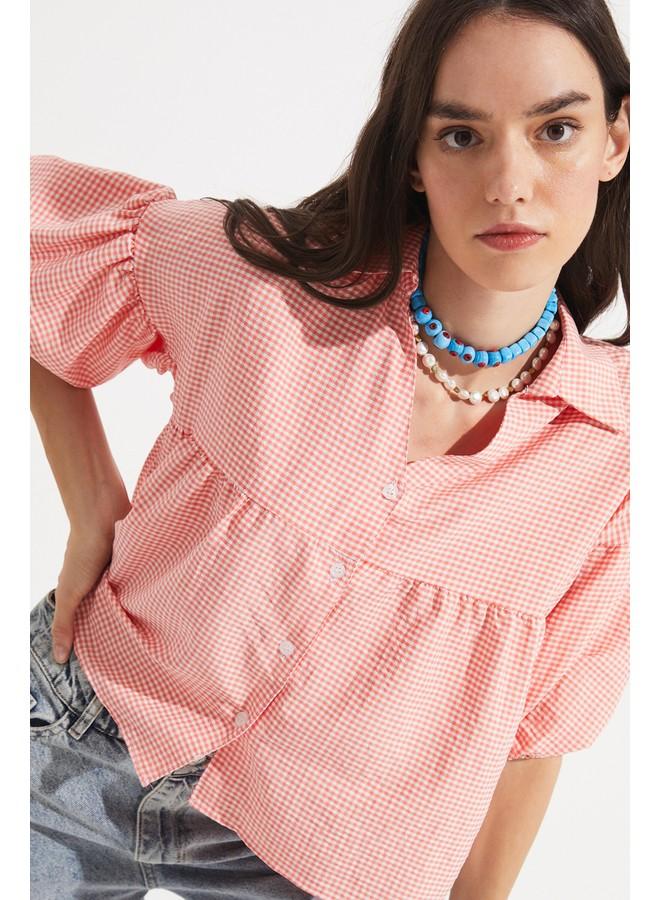 June Women V Neck Potikare Patterned Shirt Orange - Image 3