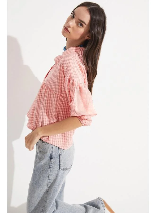 JUNE June Women V Neck Potikare Patterned Shirt Orange