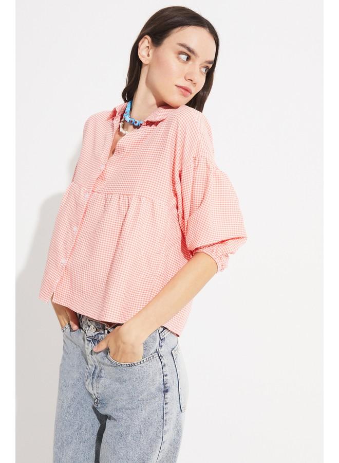 June Women V Neck Potikare Patterned Shirt Orange - Image 2