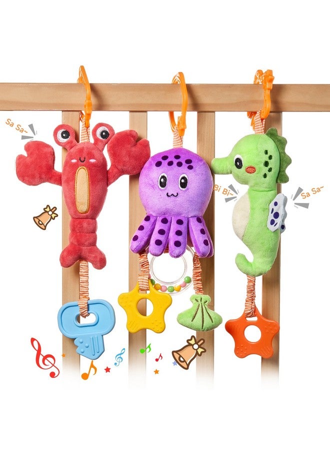 TUMAMA Baby Toys 0 3 6 12 Months, Hanging Stroller Toys Soft Marine Animal Crib Car Seat Toys, Crinkle Infant Rattles With Teether Squeaky Sensory Developmental Toy For Newborn - Image 1