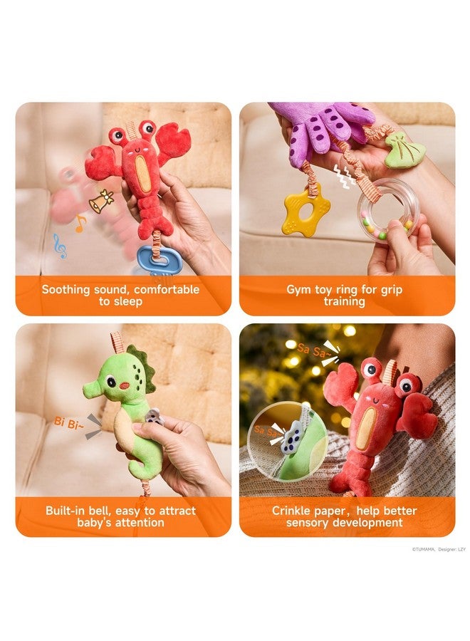 TUMAMA Baby Toys 0 3 6 12 Months, Hanging Stroller Toys Soft Marine Animal Crib Car Seat Toys, Crinkle Infant Rattles With Teether Squeaky Sensory Developmental Toy For Newborn - Image 2