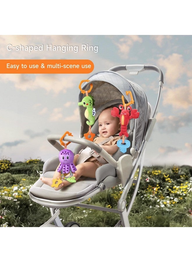 TUMAMA Baby Toys 0 3 6 12 Months, Hanging Stroller Toys Soft Marine Animal Crib Car Seat Toys, Crinkle Infant Rattles With Teether Squeaky Sensory Developmental Toy For Newborn - Image 4