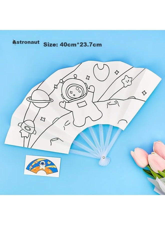 DEYUE Children's DIY Folding Fan - Hand-Painted Astronaut Craft Kit for Kindergarten  Activities - Image 2