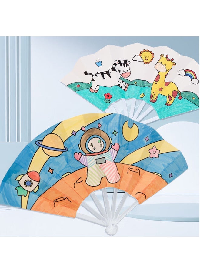 DEYUE Children's DIY Folding Fan - Hand-Painted Astronaut Craft Kit for Kindergarten  Activities - Image 1