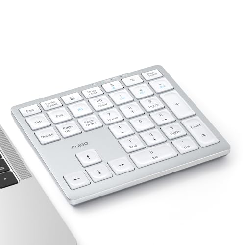 Nulea Wireless Number Pad Bluetooth 5.0 & 2.4G Portable Numeric Keyboard, USB-C Rechargeable, 34-Keys Bluetooth Keyboard for Data Entry (Silvery White) - Image 1