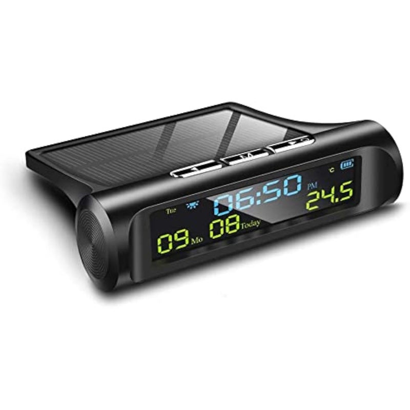 Digital car clock, portable, self-adhesive, portable, used for cars, cars, solar energy, date, temperature, LCD display screen, no wiring required, 3-in-1 digital display screen - Image 2