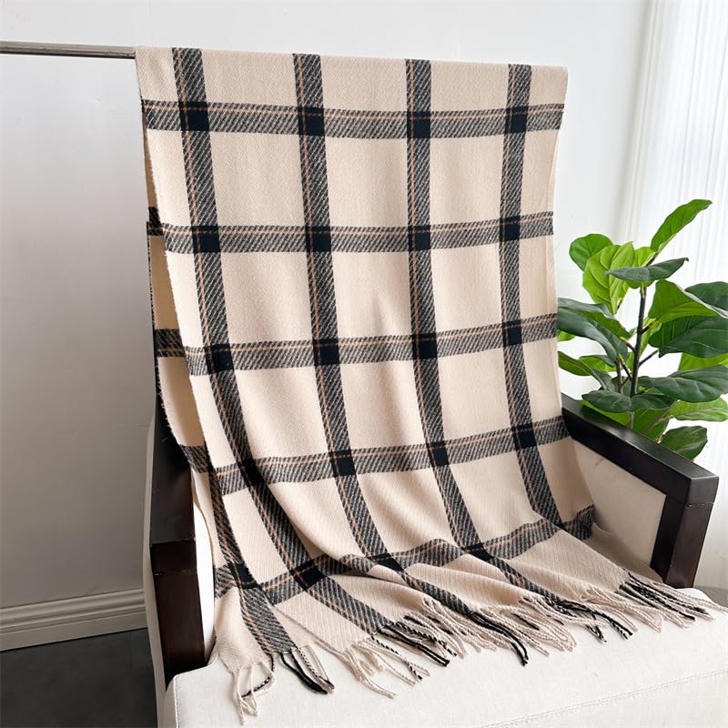Mocasor Women's Plaid Blanket Scarf Fall Winter Soft Warm Large Lattice Shawl Wraps Big Tartan Scarves for Ladies (Beige Black) - Image 5