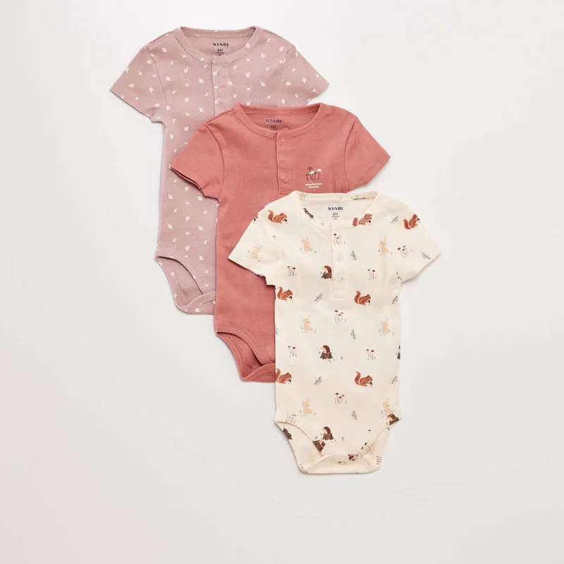 Kiabi Pack Of 3 Short-Sleeved Bodysuits Pink