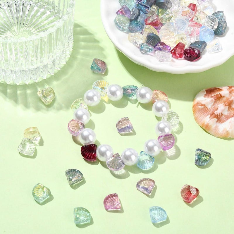 Ipotkitt 100 Pcs Transparent Glass Scallop Shape Beads Top Drilled Crystal Beach Beads Mixed Color Sea Glass Shell Beads for Jewelry DIY Crafts Making - Image 5