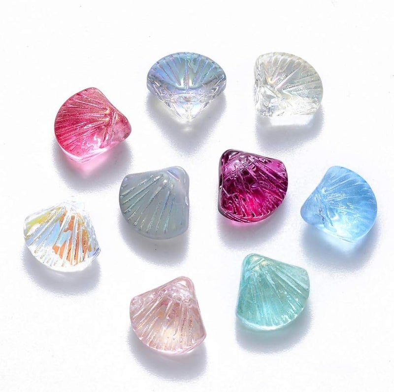 Ipotkitt 100 Pcs Transparent Glass Scallop Shape Beads Top Drilled Crystal Beach Beads Mixed Color Sea Glass Shell Beads for Jewelry DIY Crafts Making - Image 1