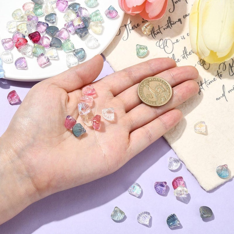 Ipotkitt 100 Pcs Transparent Glass Scallop Shape Beads Top Drilled Crystal Beach Beads Mixed Color Sea Glass Shell Beads for Jewelry DIY Crafts Making - Image 3