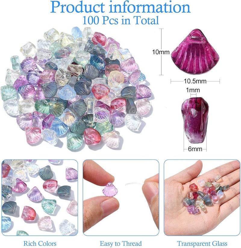 Ipotkitt 100 Pcs Transparent Glass Scallop Shape Beads Top Drilled Crystal Beach Beads Mixed Color Sea Glass Shell Beads for Jewelry DIY Crafts Making - Image 2