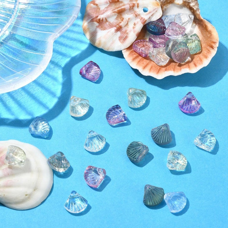 Ipotkitt 100 Pcs Transparent Glass Scallop Shape Beads Top Drilled Crystal Beach Beads Mixed Color Sea Glass Shell Beads for Jewelry DIY Crafts Making - Image 4