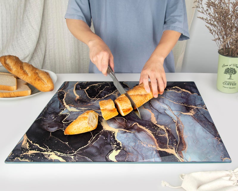 Kitchenville Glass Cutting Board 20â€x16â€: Tempered Glass Kitchen Counter Protector - Durable- Scratch-Resistant, Heat-Proof - Design 8 - Grey & Gold - Image 3