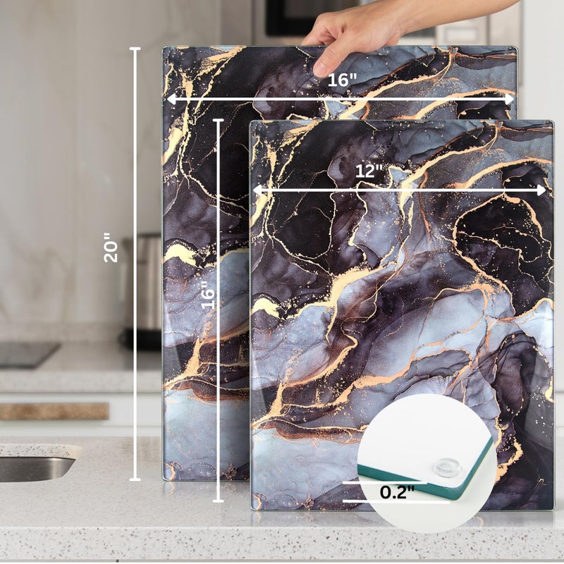 Kitchenville Glass Cutting Board 20â€x16â€: Tempered Glass Kitchen Counter Protector - Durable- Scratch-Resistant, Heat-Proof - Design 8 - Grey & Gold - Image 4