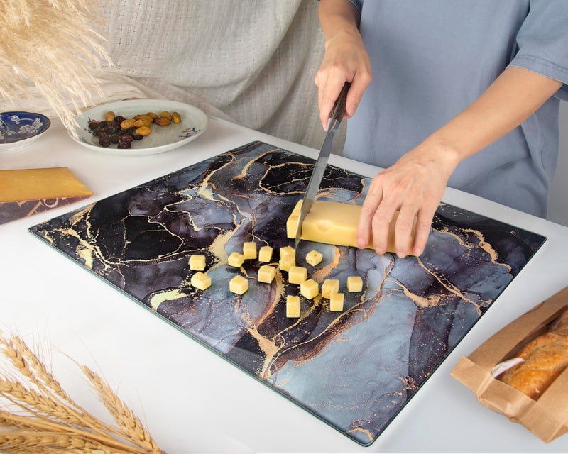 Kitchenville Glass Cutting Board 20â€x16â€: Tempered Glass Kitchen Counter Protector - Durable- Scratch-Resistant, Heat-Proof - Design 8 - Grey & Gold - Image 5