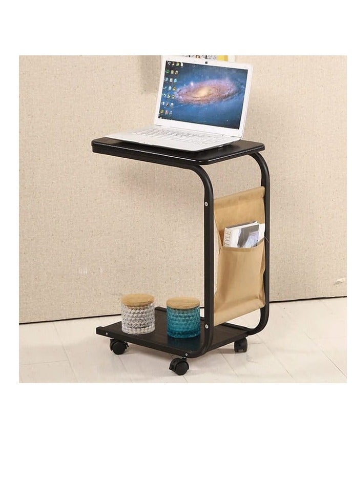 طاولة جانبية للأريكة، طاولة جانبية صغيرة ضيقة على شكل C، طاولة جانبية للأريكة مع حقيبة تخزين، أريكة للوجبات الخفيفة، طاولة أريكة بإطار معدني، طاولة لغرفة النوم، بجانب السرير (أسود) - Image 1