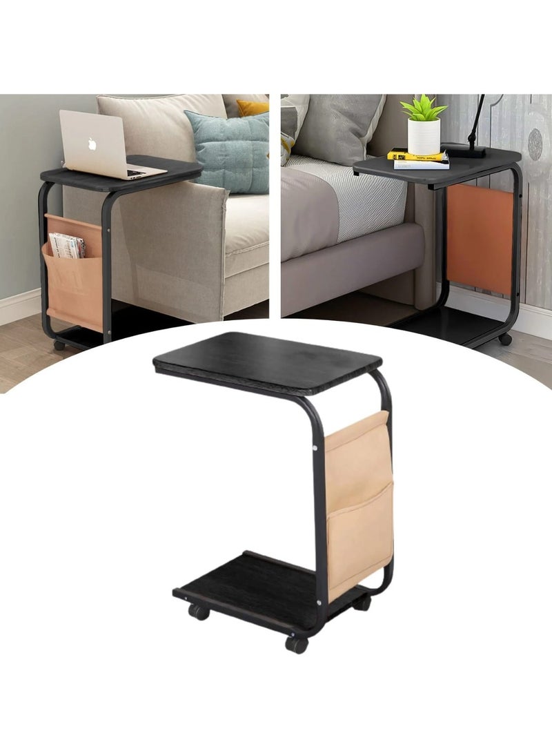 طاولة جانبية للأريكة، طاولة جانبية صغيرة ضيقة على شكل C، طاولة جانبية للأريكة مع حقيبة تخزين، أريكة للوجبات الخفيفة، طاولة أريكة بإطار معدني، طاولة لغرفة النوم، بجانب السرير (أسود) - Image 2