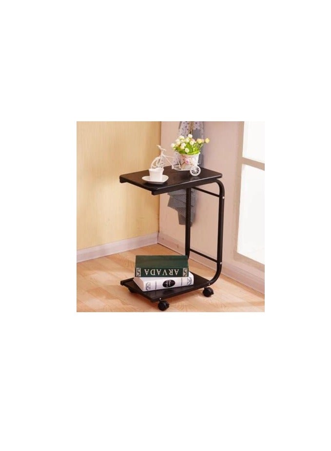 طاولة جانبية للأريكة، طاولة جانبية صغيرة ضيقة على شكل C، طاولة جانبية للأريكة مع حقيبة تخزين، أريكة للوجبات الخفيفة، طاولة أريكة بإطار معدني، طاولة لغرفة النوم، بجانب السرير (أسود) - Image 3