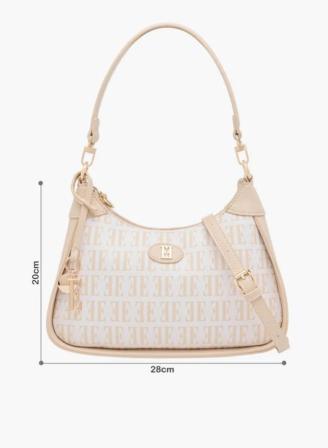 ELLE Monogram Print Shoulder Bag with Detachable Strap