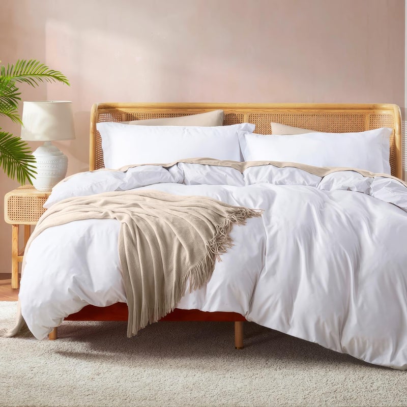 Nestl White California King Duvet Cover Sets - Soft Double Brushed Cal King Duvet Cover, 3 Piece, with Button Closure, 1 Duvet Cover 104x98 inches and 2 Pillow Shams - Image 1