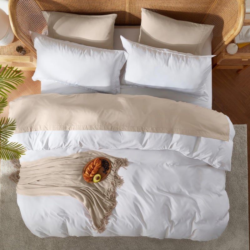 Nestl White California King Duvet Cover Sets - Soft Double Brushed Cal King Duvet Cover, 3 Piece, with Button Closure, 1 Duvet Cover 104x98 inches and 2 Pillow Shams - Image 5