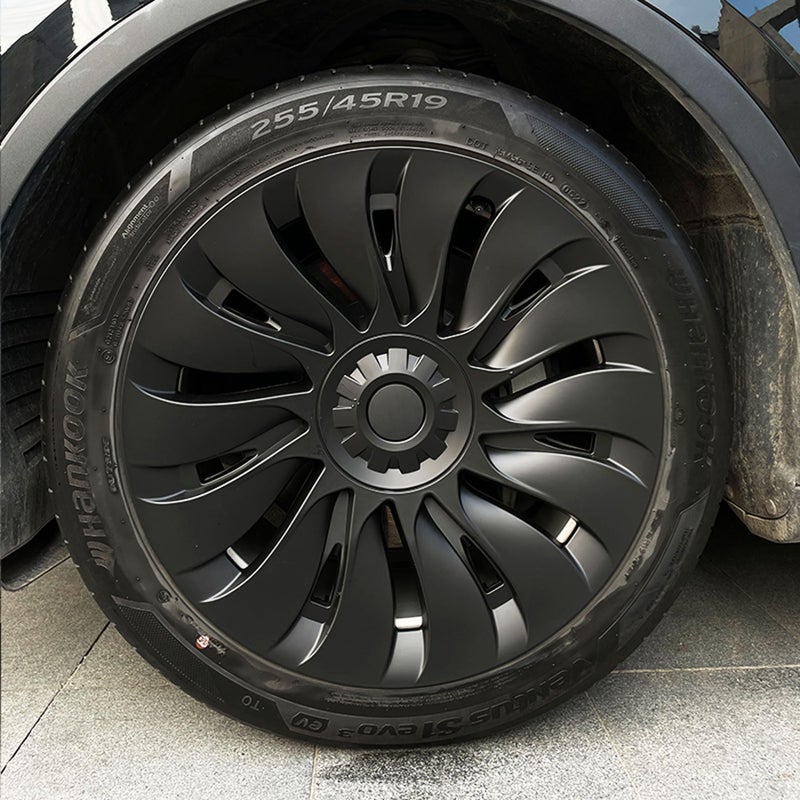 KAVANIC Fits Tesla Model Y Wheel Cover Hubcap 19 Inch Matte Black Support Logo Symmetry Design 4 PCS Uberturbine Style for 20202024 Model Y Gemini Wheel Cover Replacement