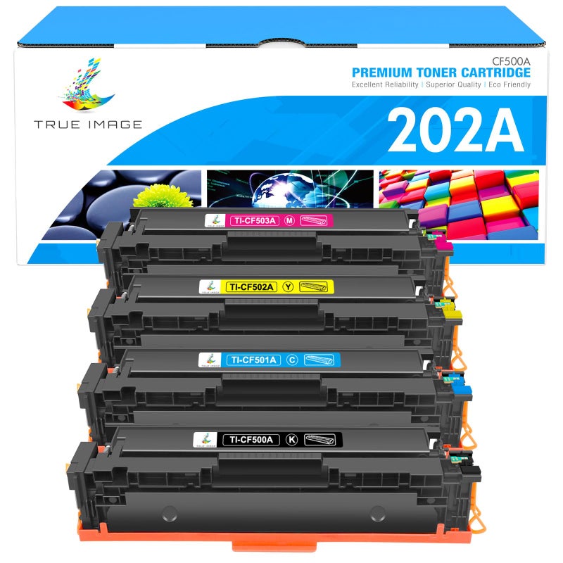 TRUE IMAGE خراطيش حبر متوافقة TRUE IMAGE بديل لـ HP 202A CF500A 202X M281fdw طابعة ليزر ملونة برو MFP M281fdw M281cdw M254dw M281fdn M254 M281 202 (أسود أزرق سماوي أصفر أرجواني، 4 عبوات) - Image 1