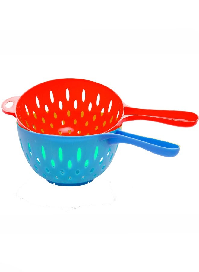 YOLO Multi Purpose Large Colander Strainer Set of 2 Piece, Drain Basin and Basket for Washing and Draining Fruit-Red and Blue - Image 1