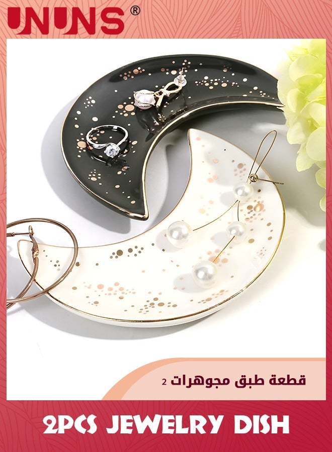 UNUNS Jewelry Dish,Moon Ring Dish Holder,White And Black,2PCS Ceramic Trinket Dish,Decorative Jewelry Plate Tray,Wedding Engagement Gift - Image 5