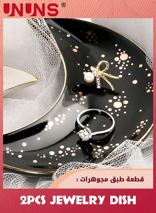 UNUNS Jewelry Dish,Moon Ring Dish Holder,White And Black,2PCS Ceramic Trinket Dish,Decorative Jewelry Plate Tray,Wedding Engagement Gift - Image 3