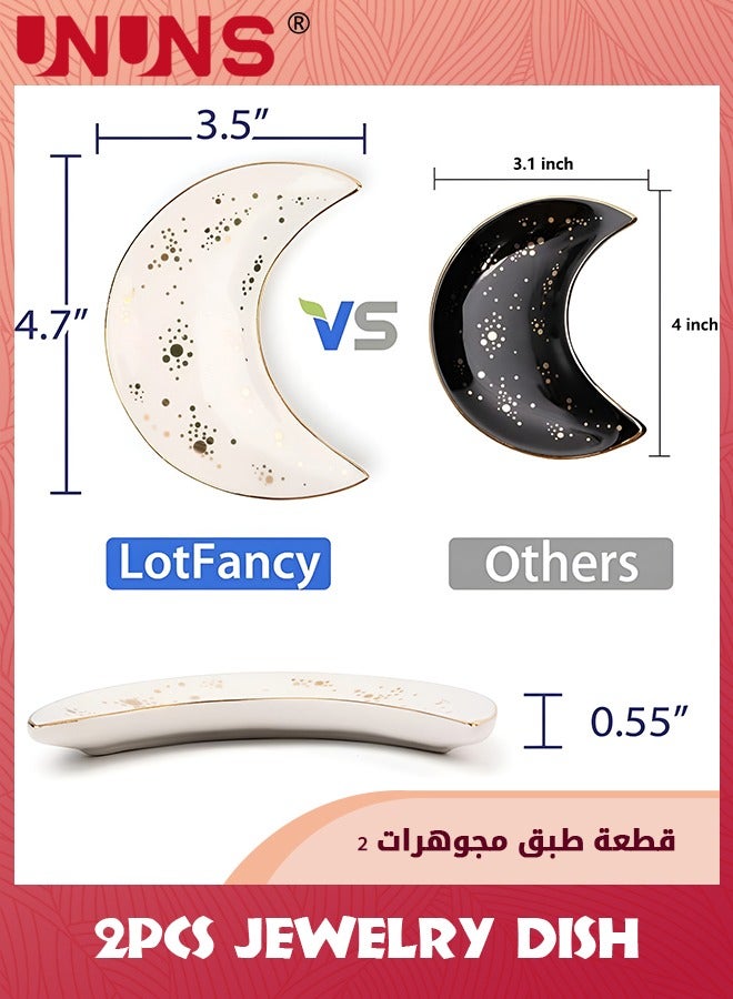 UNUNS Jewelry Dish,Moon Ring Dish Holder,White And Black,2PCS Ceramic Trinket Dish,Decorative Jewelry Plate Tray,Wedding Engagement Gift - Image 2