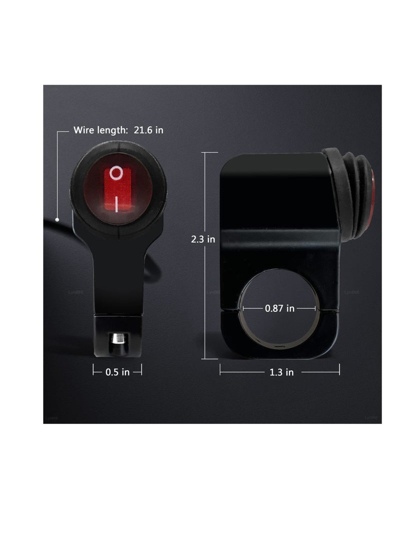 Excefore Motorcycle Handlebar Switch, 2 Pcs Waterproof ATV Handlebar Light Switch, Aluminium Alloy Push Botton Switches, for Motorcycle Bike ATV UTV Scooters Fits 22mm Handlebars (Red, Line length:50cm) - Image 2