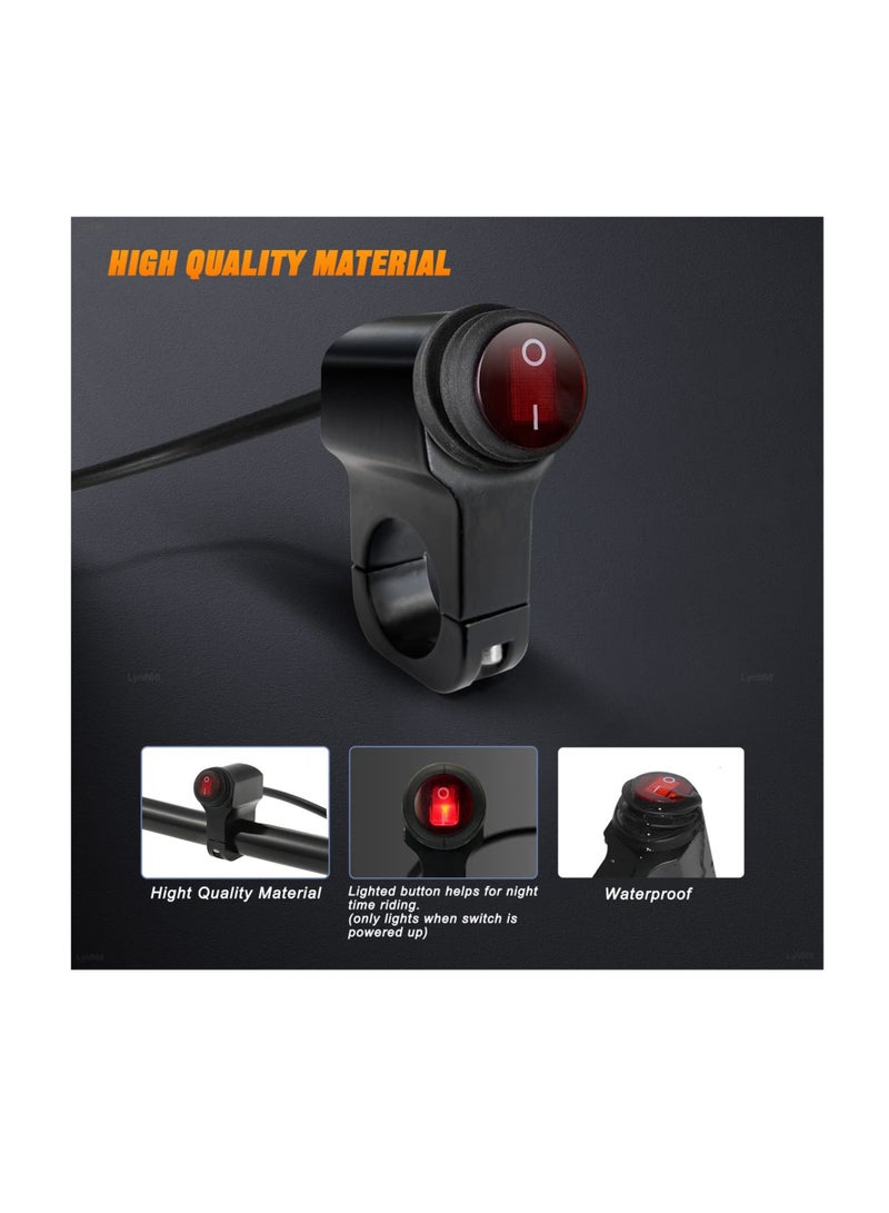 Excefore Motorcycle Handlebar Switch, 2 Pcs Waterproof ATV Handlebar Light Switch, Aluminium Alloy Push Botton Switches, for Motorcycle Bike ATV UTV Scooters Fits 22mm Handlebars (Red, Line length:50cm) - Image 5